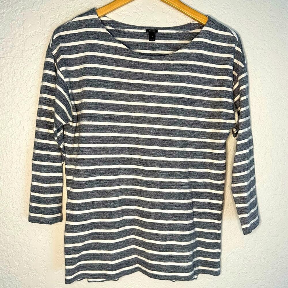 J. Crew Blue Chambray Breton Stripe Top Side Zipper Pullover Coastal Nautical